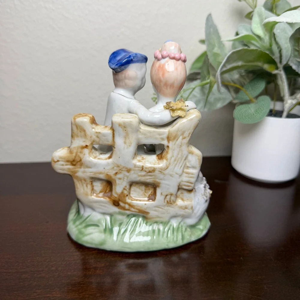 Vintage Porcelain‎ Courting Couple Figurine Hand Painted Gold Accents